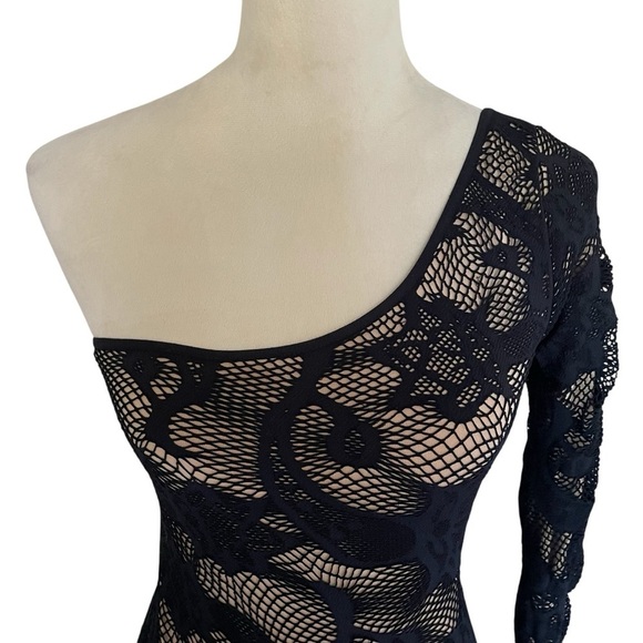 Bebe Floral Sexy Black Nude Lace Dark Romantic Whimsigoth Dress Women Sz S - Picture 5 of 9